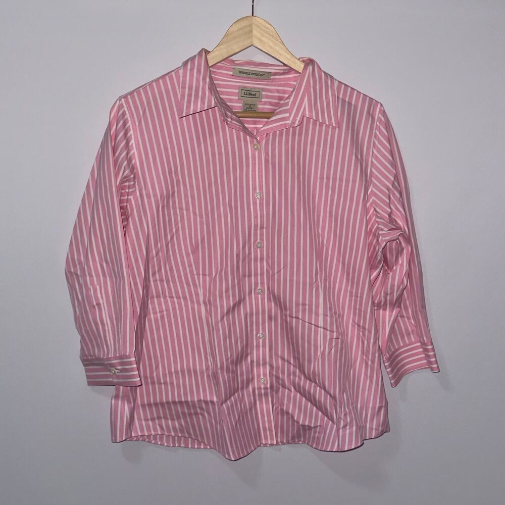 L.L.Bean Pink and white Striped Shirt women’s Size Medium